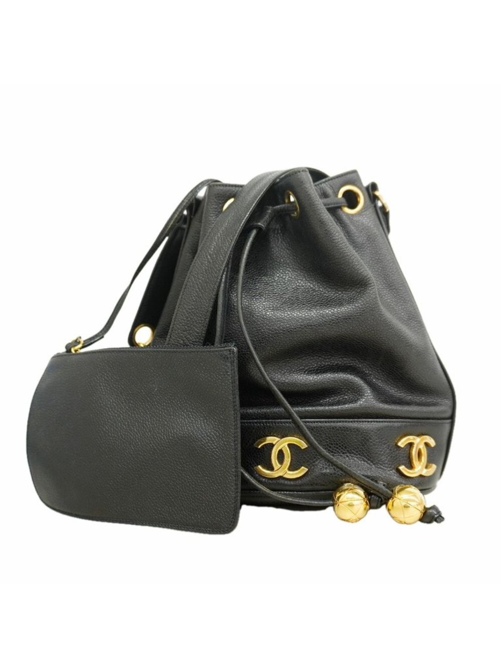Chanel Shoulder Bag Triple Coco Caviar Leather Black Gold